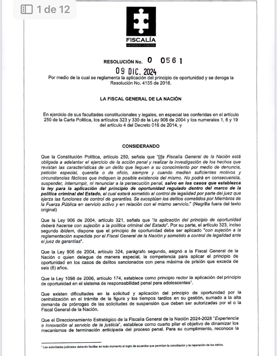 alfesac's tweet photo. Fiscalía expide nueva resolución regulatoria del principio de oportunidad. 

Aquí el link: https://t.co/QZyjd1il0I https://t.co/6MXRM7CxmS