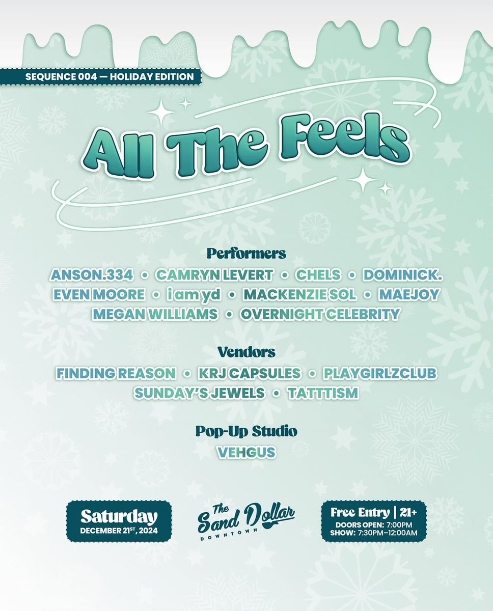 The702NV's tweet image. Guess who's back for another "All The Feels" show?

That's right.. @maejoydotdot!! Come by for a free night of music and get a photo taken by @Vehgus!!

Happy Holidays Vegas ☃️