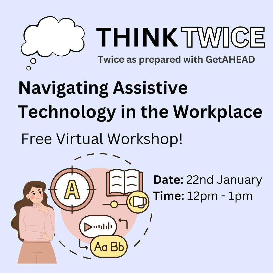 Join us for a free virtual workshop on Assistive Technology (AT) with AHEAD's Digital Media &amp; eLearning Officer, Danielle O’Rourke and discover how AT can support you in the workplace.
When: Wednesday, 22nd January, 12pm-1pm
Where: Online via Zoom
Register:buff.ly/3ZImY3N