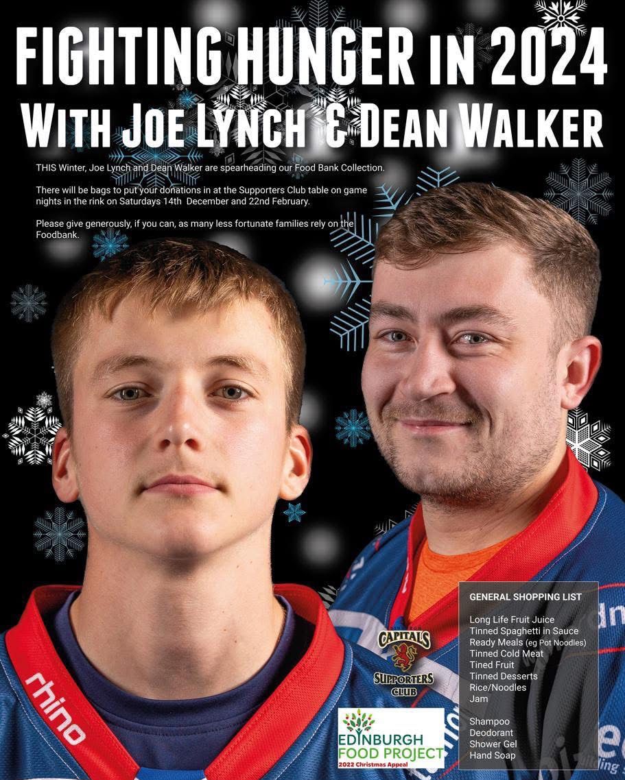 This Saturday, Edinburgh Capitals are collecting for their local food banks. If you’re heading to the game at Murrayfield, please consider taking an item or two from the list.