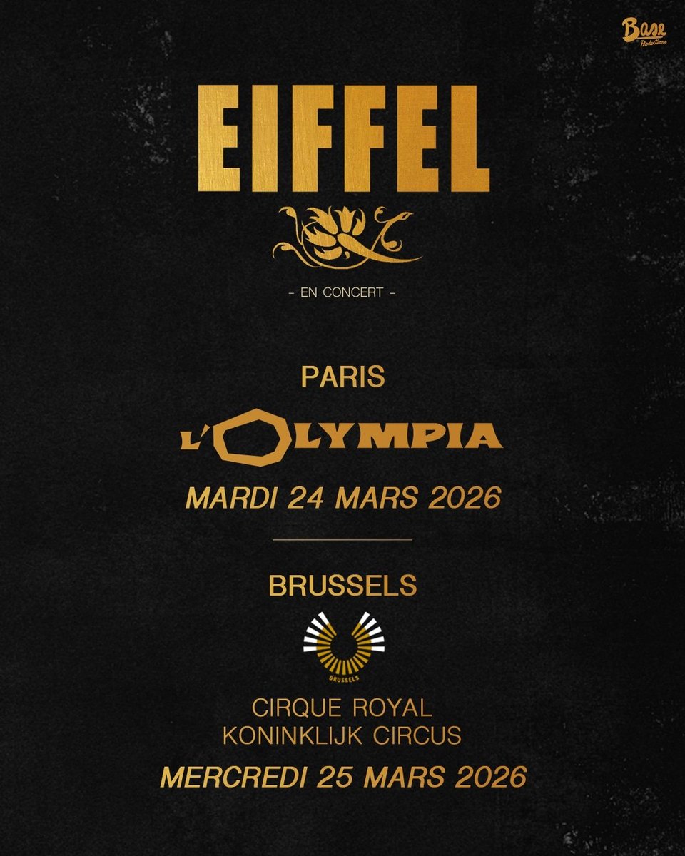 Eiffellegroupe's tweet image. LES BILLETTERIES SONT OUVERTES !
PARIS - OLYMPIA - 24.03.2026
olympiahall.com/agenda/eiffel/
BRUXELLES - CIRQUE ROYAL - 25.03.2026
mbpresents.be/fr/agenda/eiff…