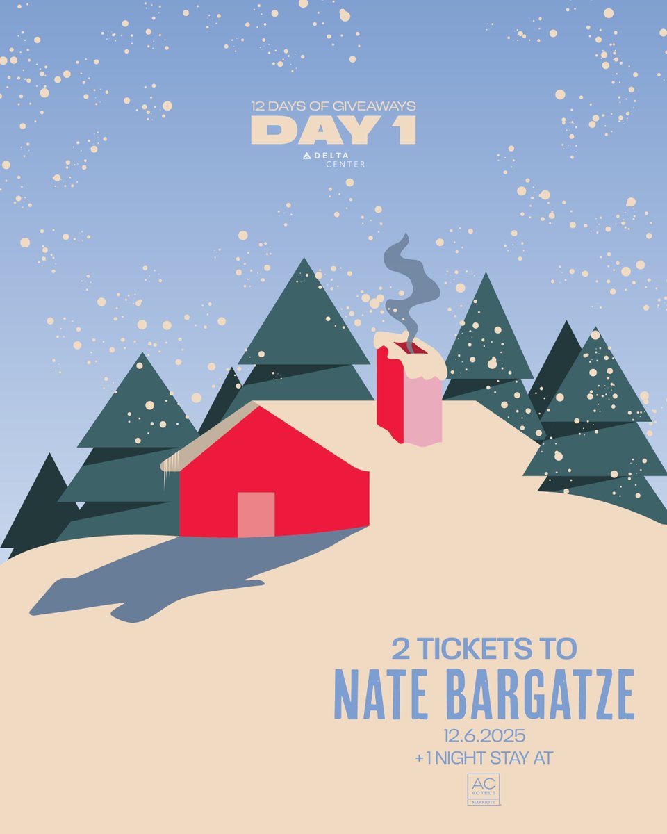 DAY 1: Win two tickets to see <a href="/natebargatze/">Nate Bargatze</a> at #DeltaCenter on Dec. 6, 2025, PLUS a one-night stay at the AC Hotel SLC!

To enter:
1️⃣Follow <a href="/deltacenter/">Delta Center</a>
2️⃣RT
3️⃣Tag a friend

*The winner will be DM'd on 12/10.