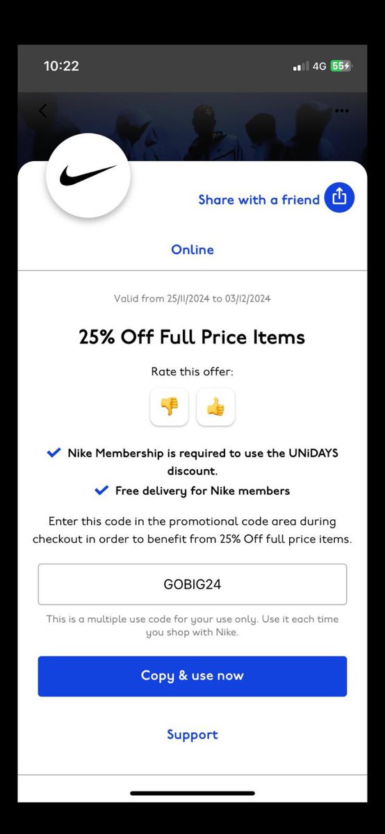 BrisonSharon's tweet photo. @nikestore placed an order yet day but for some reason my code would not work! Feeling this is some sort of con! Didn’t bother with online chat to dispute as I don’t have hours to waste getting nowhere!!! Would like my valid code applied please. Copy of order &amp; code 👇 https://t.co/wdVSQmSKa0