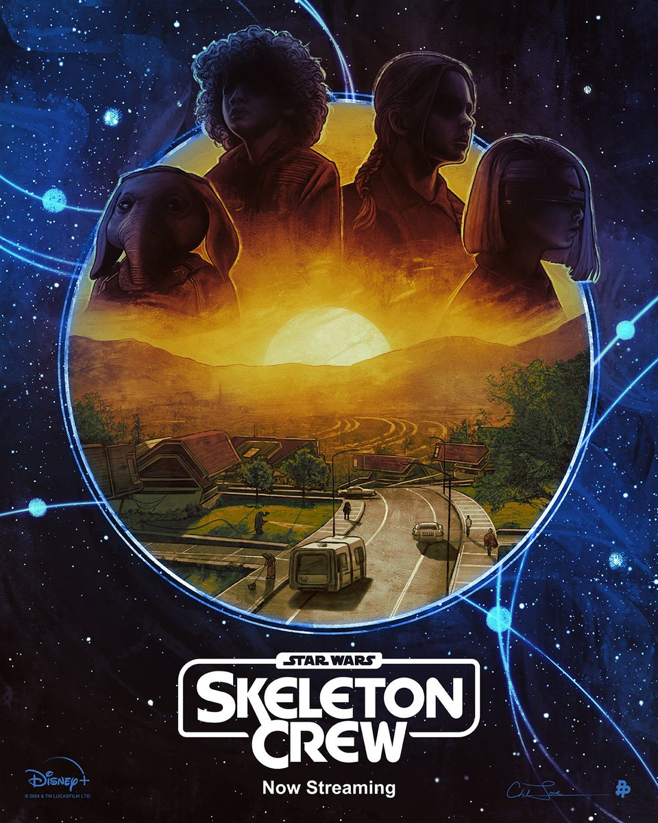 Art inspired by the first two episodes of #SkeletonCrew has arrived. Artwork illustrated by <a href="/cmloweART/">Chelsea Lowe 🌙</a>.

Skeleton Crew is now streaming, with new episodes Tuesdays, on <a href="/DisneyPlus/">Disney+</a>.