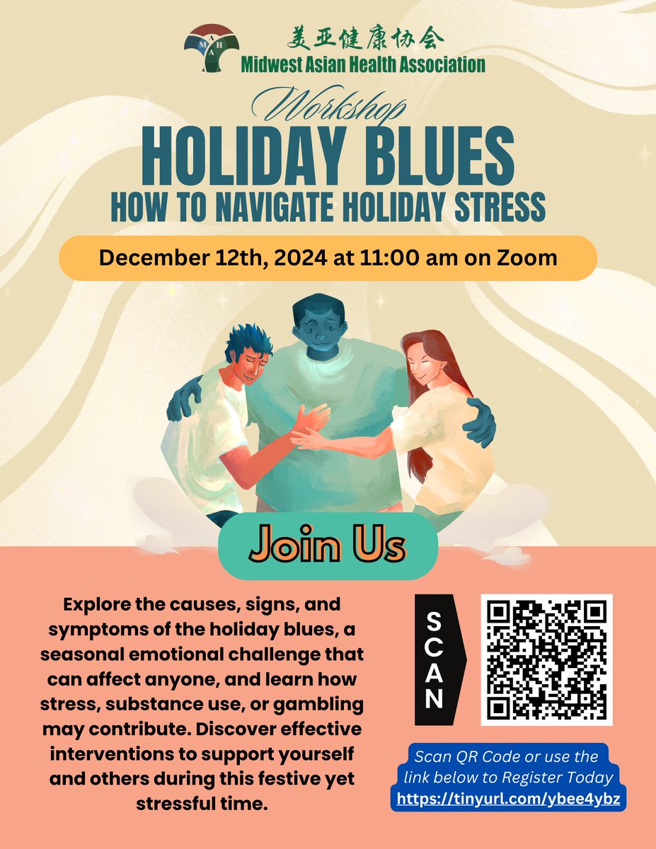 McKUDOS_chi's tweet photo. Feeling stressed this holiday season? 🎄 Join MAHA’s Holiday Blues workshop on Dec 12 at 11 AM CST (Zoom) to learn causes, signs, and solutions. Register here https://t.co/YpWzoVbonN! 💙 #HolidayBlues #SelfCare #MentalHealth  #stressmanagement https://t.co/jMJFiavvUK