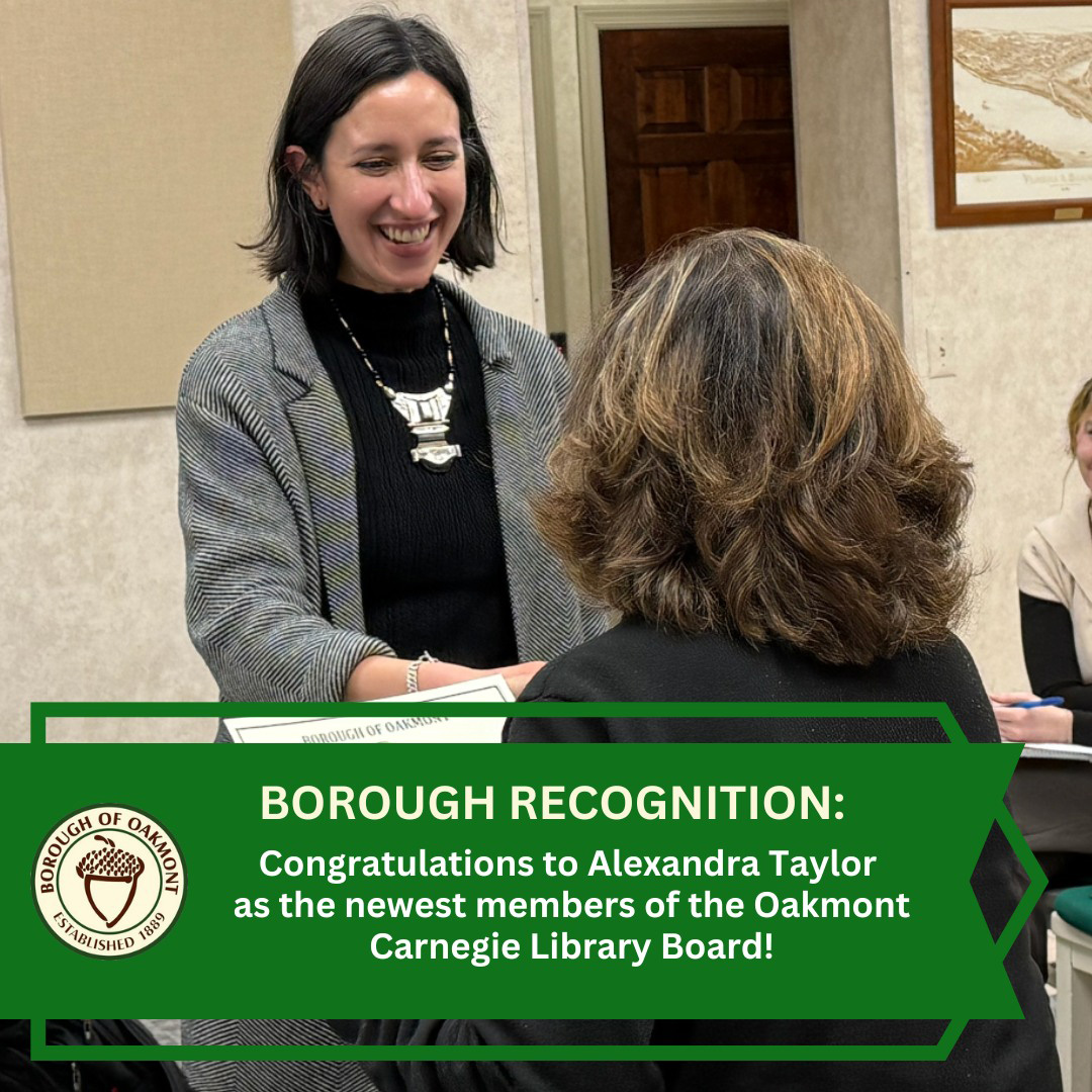OakmontLibrary's tweet image. We are pleased to welcome the newest members of the Oakmont Carnegie Library Board, Alexandra Taylor, Margaret Soff, and Emily Stimmel! 📚 Your dedication and service to our community are greatly appreciated.