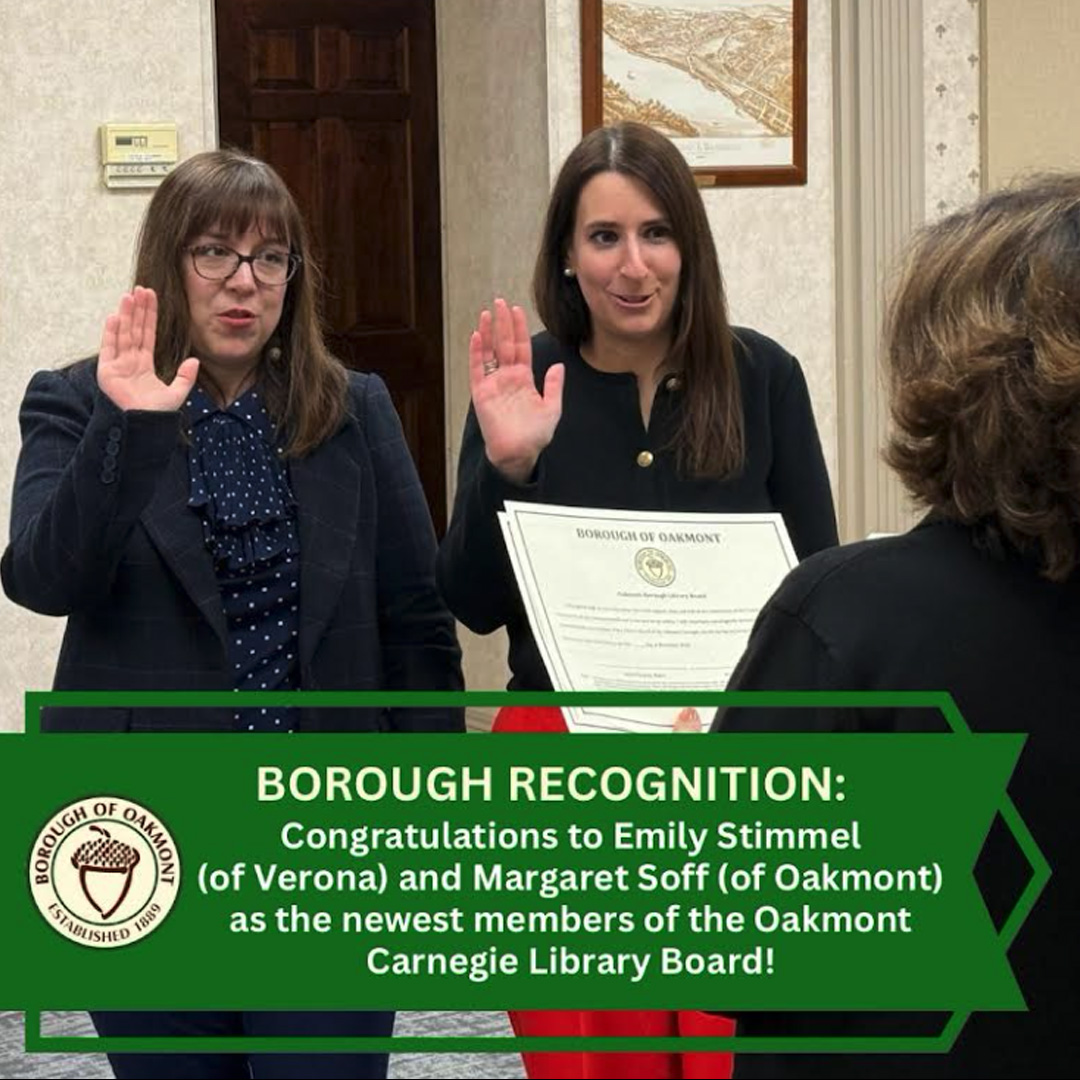 OakmontLibrary's tweet image. We are pleased to welcome the newest members of the Oakmont Carnegie Library Board, Alexandra Taylor, Margaret Soff, and Emily Stimmel! 📚 Your dedication and service to our community are greatly appreciated.