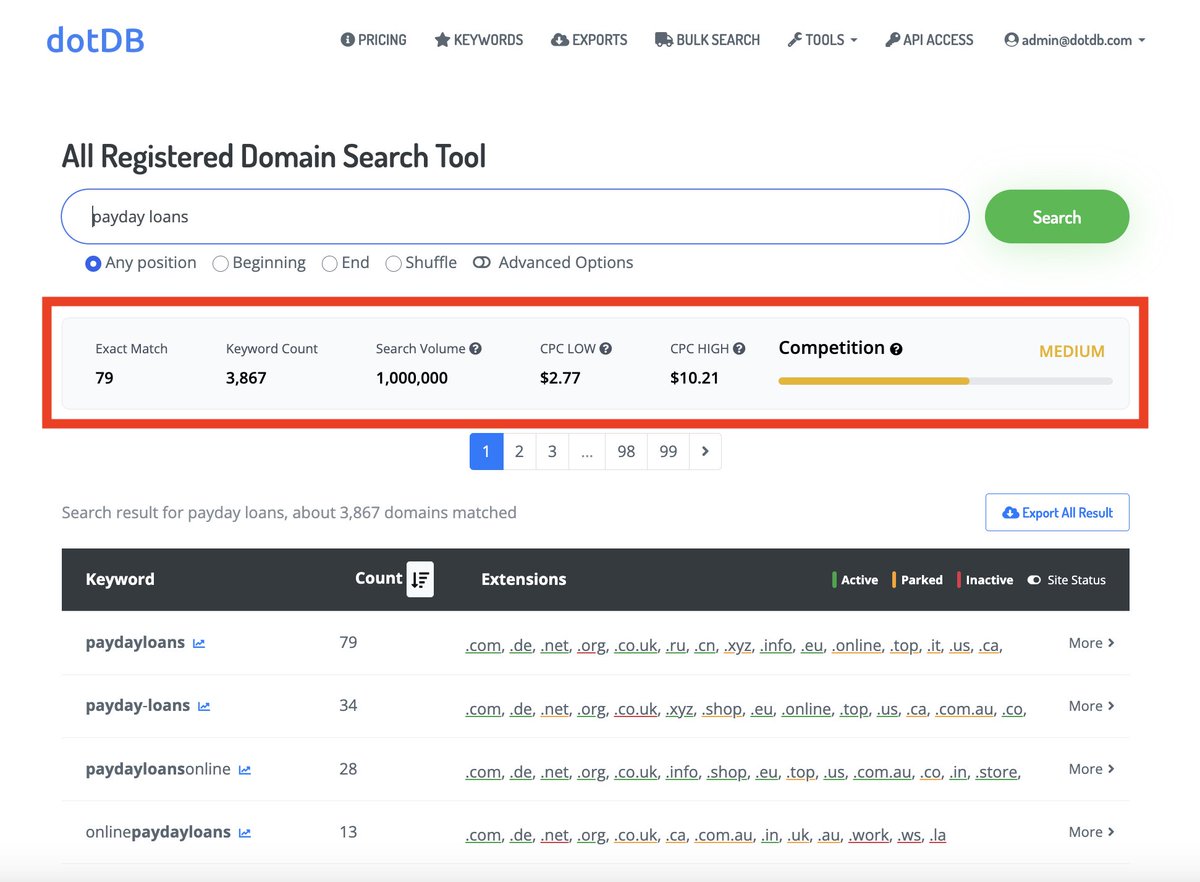 🚀 Big news, dotDB fans! Keyword Insights is coming soon—a game-changing feature that gives you a deeper understanding of a domain's value.✨Not just EMDs or registration counts, but now you'll see real-world keyword metrics like competition levels, search volume, and bidding