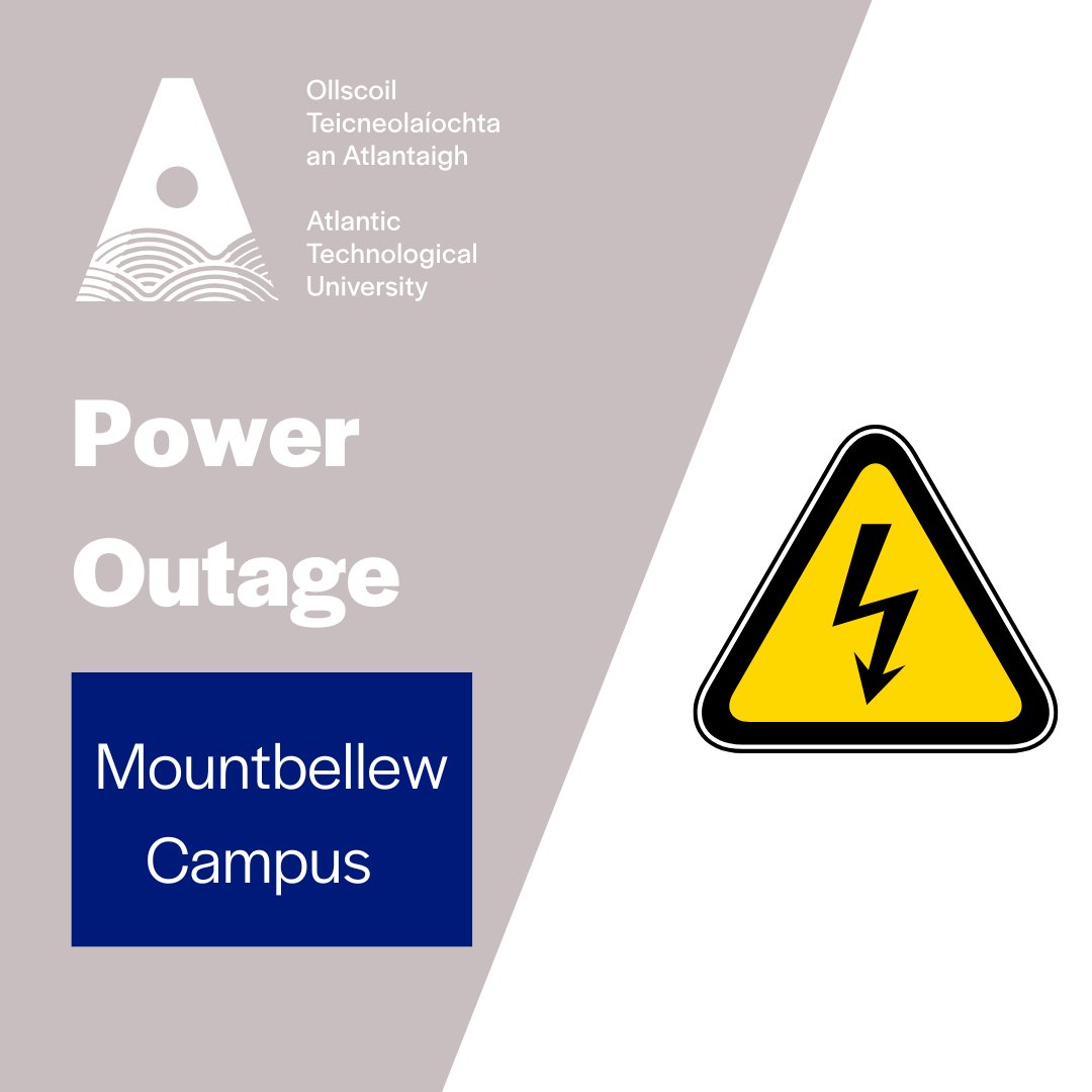 ⚠️ Power Outage ⚠️ ATU's Mountbellew campus will remain CLOSED tomorrow, Tuesday, 10th December due to an ongoing power outage. 

Please check your student email for further updates over the coming days. #ATU #Mountbellew