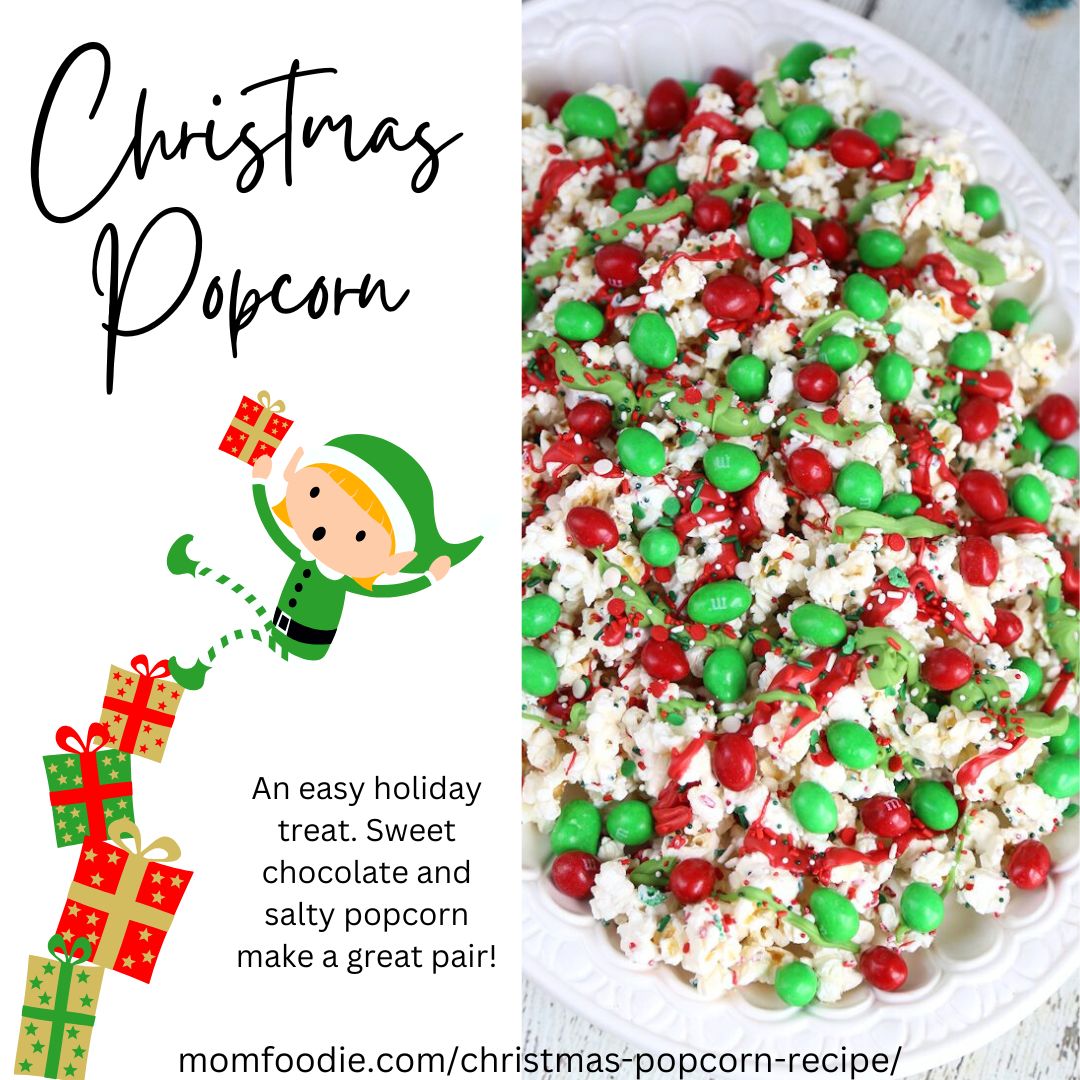 This year leave Santa something he'll truly love - Christmas Popcorn! With a rich white chocolate coating, colorful M&amp;M's and crunchy popcorn, this treat is sure to make it onto his Nice list. 🍿🎅 #HolidayCheer  #christmas momfoodie.com/christmas-popc…