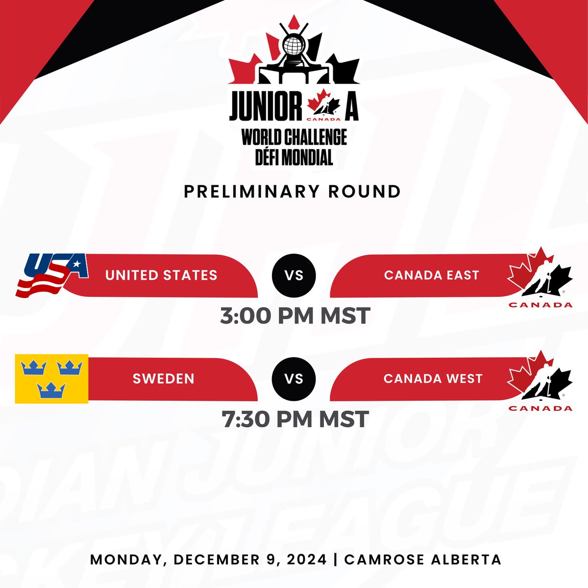 🍁 GAME DAY | The Junior A World Challenge kicks off this afternoon in Camrose, Alberta!

📺 📊 | hockeycanada.ca/en-ca/national…