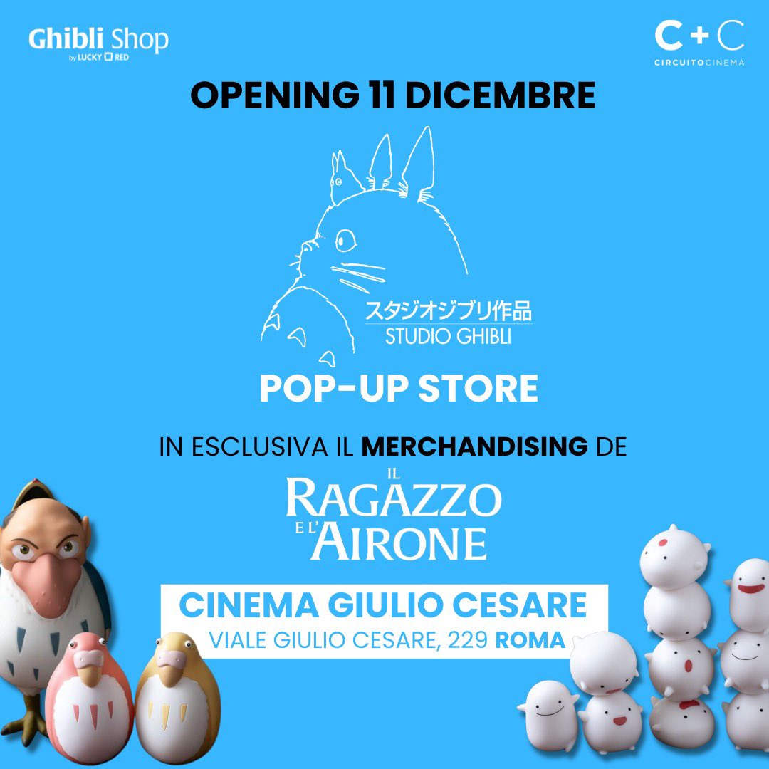 StudioGhibliIT's tweet photo. Si avvicina il Natale, torna il nostro temporary store Studio Ghibli, anche quest’anno al Cinema Giulio Cesare di Roma! 

Per questa occasione, troverete in esclusiva il  merchandising de "Il ragazzo e l'airone", oltre a tanti nuovi prodotti. https://t.co/XiKnnIMXhB