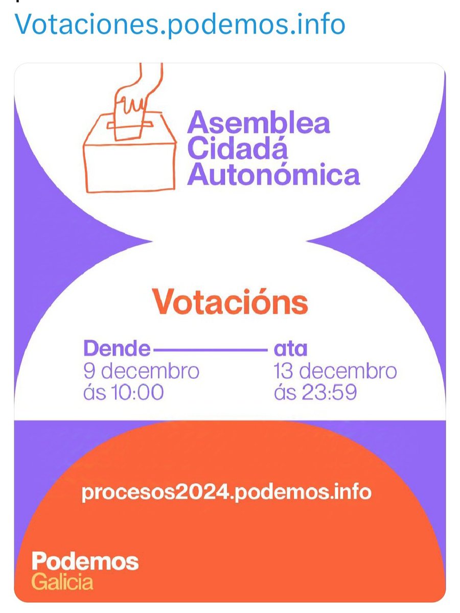DINGO40378066's tweet photo. He votado a la #ListaBranca en las elecciones al Consejo Ciudadano Galego.
Si eres militante ó inscrit@ de Podemos, entra en
https://t.co/fWimFsiyxP
y vota a la Lista Blanca.
No pertenecen a ningún colectivo. Son militantes representando a la militancia.
#ContigoSiSePode https://t.co/afDYsNgepx