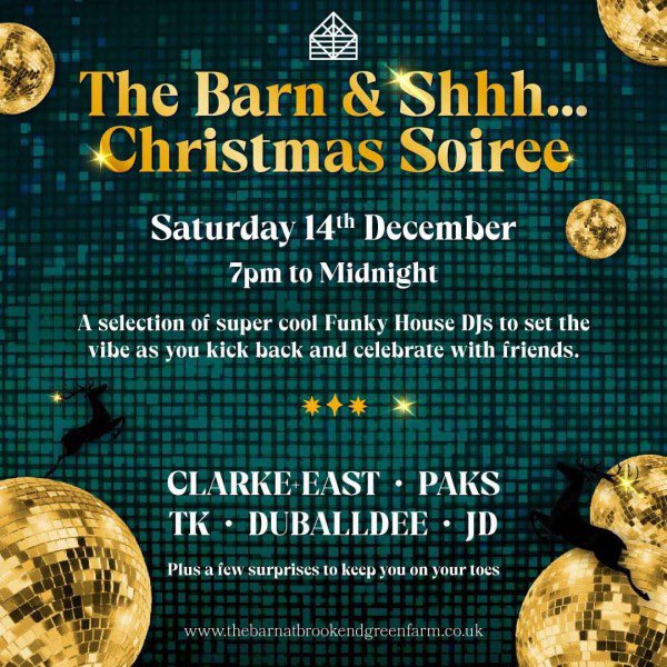 Get your sparkles out and your dancing shoes at the ready to catch @paks24 this coming Saturday 14th Dec.

@ The Barn at Brook End Green Farm
Bedford

tickettailor.com/events/shhhclu…