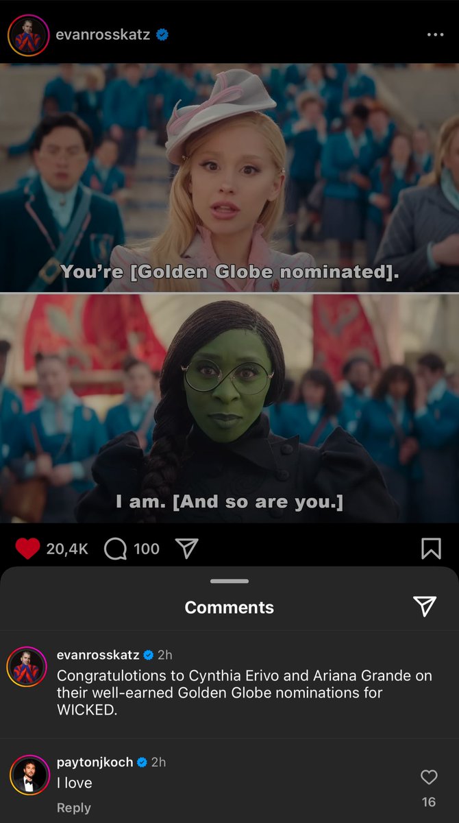 pedroupland's tweet image. Cooper Koch’s brother reacts to Ariana Grande and Cynthia Erivo’s Golden Globes nominations 🩷