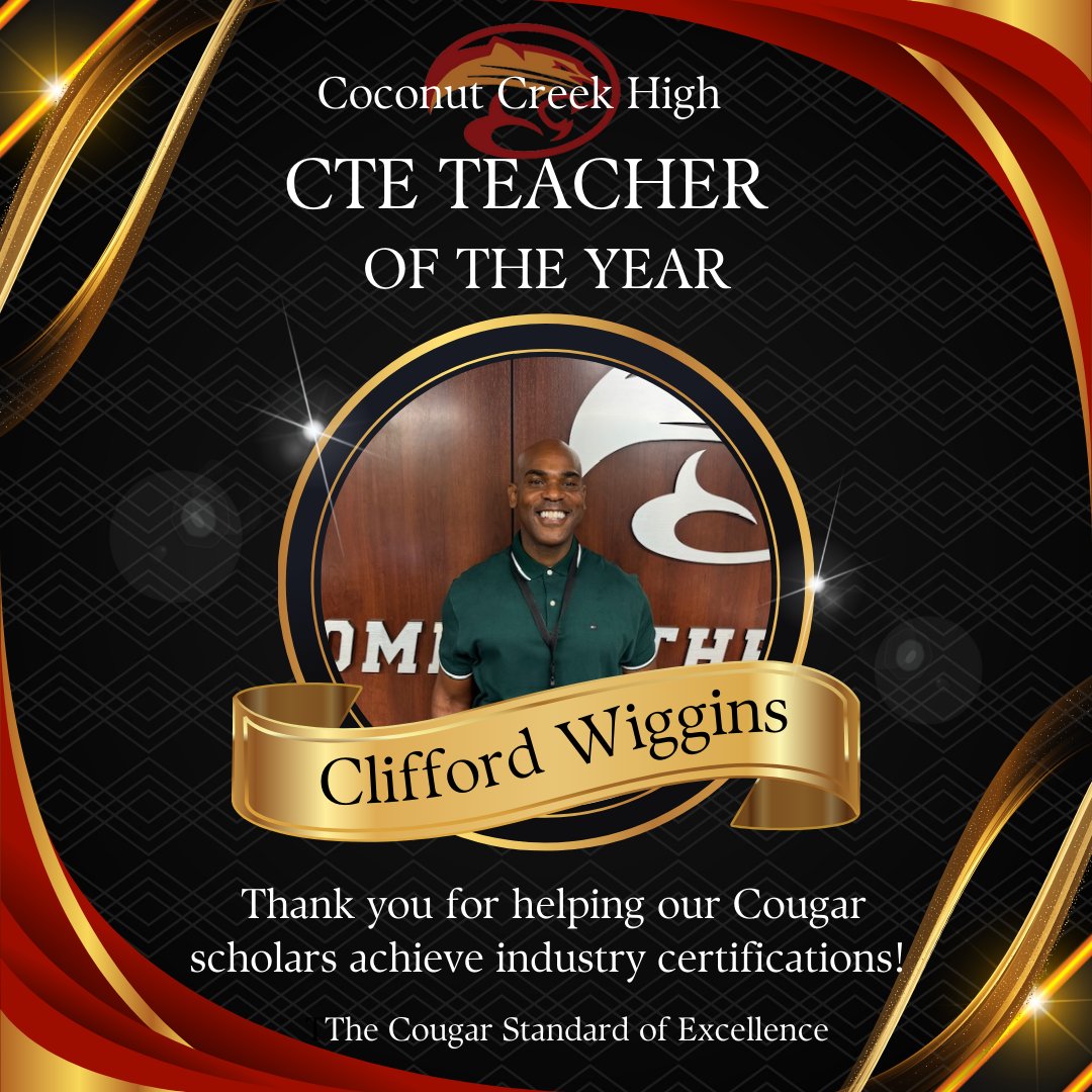 Coconut Creek High (@creekmagnet) on Twitter photo Congratulations to Mr. Wiggins! He is our Cougar CTE Teacher of the Year! Mr. Wiggins is relentless on helping his scholars earn industry certifications! This is The Cougar Standard of Excellence! #believebuildbloomcreek <a href="/BrowardCTE/">CTACE Department</a> Congratulations to Mr. Wiggins! He is our Cougar CTE Teacher of the Year! Mr. Wiggins is relentless on helping his scholars earn industry certifications! This is The Cougar Standard of Excellence! #believebuildbloomcreek <a href="/BrowardCTE/">CTACE Department</a>