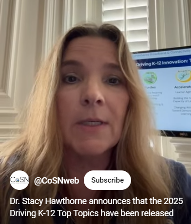 CoSN's tweet photo. CoSN Board Member & CoSN Driving K12 Innovation advisory board member, @stacyhaw, announces that the top topics for the upcoming release, in February, of the 2025 Driving K12 Innovation report - https://t.co/sRYgx9dnfo #DrivingK12Innovation #TopTopics #EdTech @keithkrueger https://t.co/a82l9c3tWK