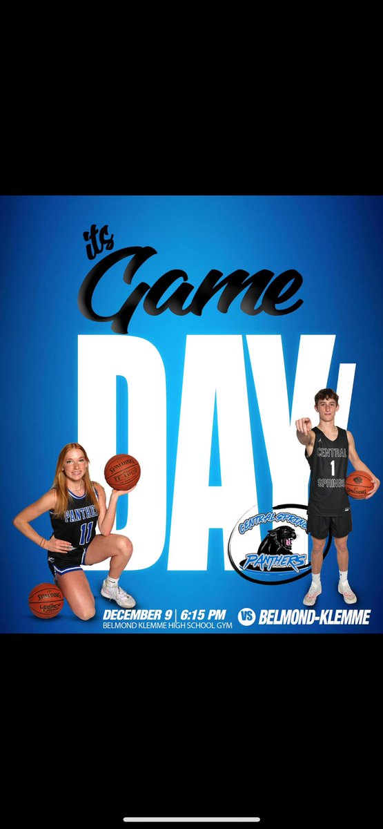CSBOYSBBALL's tweet photo. 🏀IT’S GAME DAY PANTHER NATION🏀

🆚 Belmond Klemme Broncos 
📍 Belmond Klemme High School
⏰ JV Girls 4:00 pm
       JV Boys 5:00 pm
        Varsity Girls 6:15 pm
        Varsity Boys 7:30 pm

Good luck tonight Panthers!!!
@CS_Panthers 
@BoosterCentral https://t.co/gfwEIVN1Yp