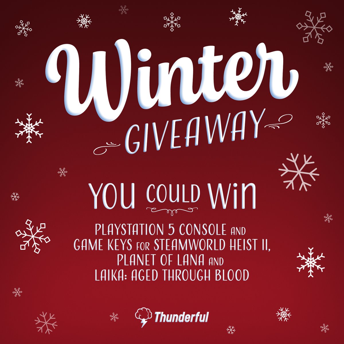 Thunderfulgames's tweet image. ✨ It's a Thunderful Winter Giveaway Bonanza! ✨
To celebrate the holiday season, we're giving ONE lucky person the chance to win: PlayStation PS5 console &amp;amp; THREE game keys! 
Join:
gleam.io/XVXxZ/thunderf…
Ends Friday 13th December at 5pm GMT. Open Worldwide. 
Good luck!