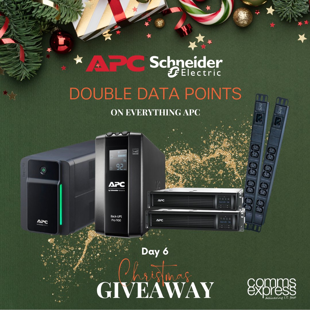 CommsExpress's tweet photo. 12 Days of Commsmas!
Day 6: Get Double Data Points on everything @APCbySchneider
No question needed - just visit Comms Express to claim double data points when you buy APC products!
#APC #CommsExpress #12DaysofCommsmas https://t.co/fysk8lchuq