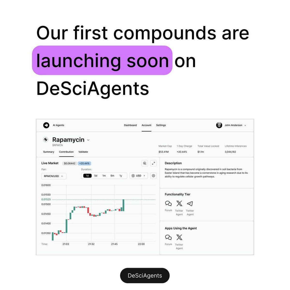 #DESCI is the future Science and $Desci will be an integral part of that.

We are busy in the background talking to 30+ communities to launch compounds/agents on @Desci_Agents. 

Stay tuned, lots is coming for $DESCI.