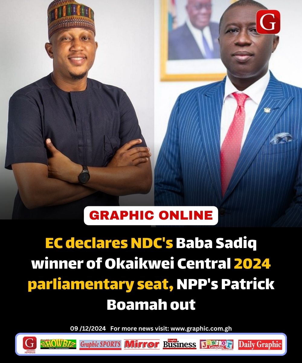Graphicgh's tweet photo. #GhanaVotes The Electoral Commission has declared the National Democratic Congress candidate for the Okwakwei Central, Baba Sadiq Abdulai as the winner of the parliamentary election. https://t.co/6iZqH7sQ8P