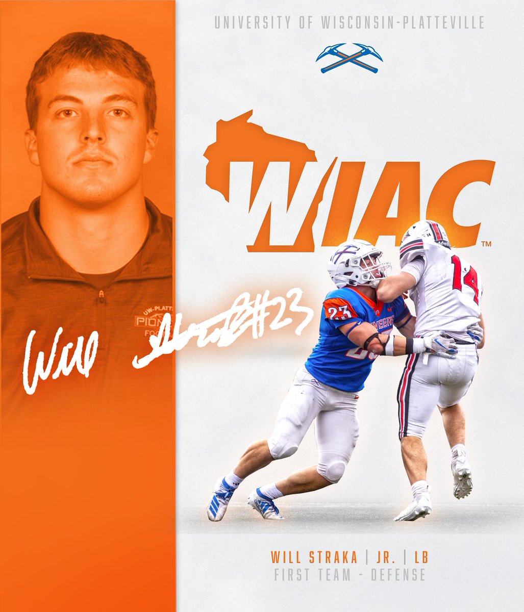Will Straka becomes 5th All-WIAC LB here at @UWPlattevilleFB in the past 3 years, 4th 1st Team LB selection in that time frame. Good football player. Strong leader. Great person. #LBU #FastPhysicalTogether #BlueGuys