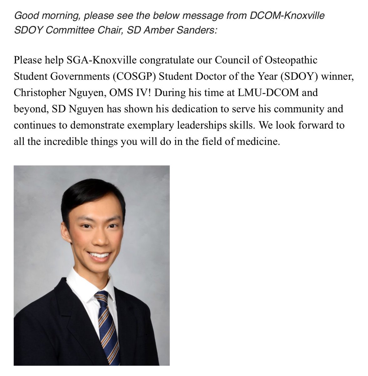 Receiving an honor such as this would not be possible without my family, friends, &amp; mentors - thank you for believing in me when I don’t believe in myself 🫶🏼🥹 feeling grateful!!

Can’t believe I get to represent my campus as Student DO(ctor) of the Year <a href="/AACOMmunities/">AACOM</a> <a href="/AOAforDOs/">AOA</a>