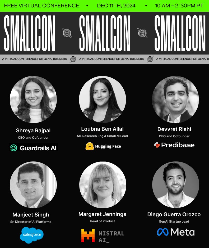 This week our CEO, Shreya, will be speaking at SmallCon, a free virtual conference for GenAI Builders, hosted by Predibase!

Shreya will be joining Nvidia, Mistral, Salesforce, Meta, and other AI leaders to discuss the future of GenAI and how to mitigate risk with model