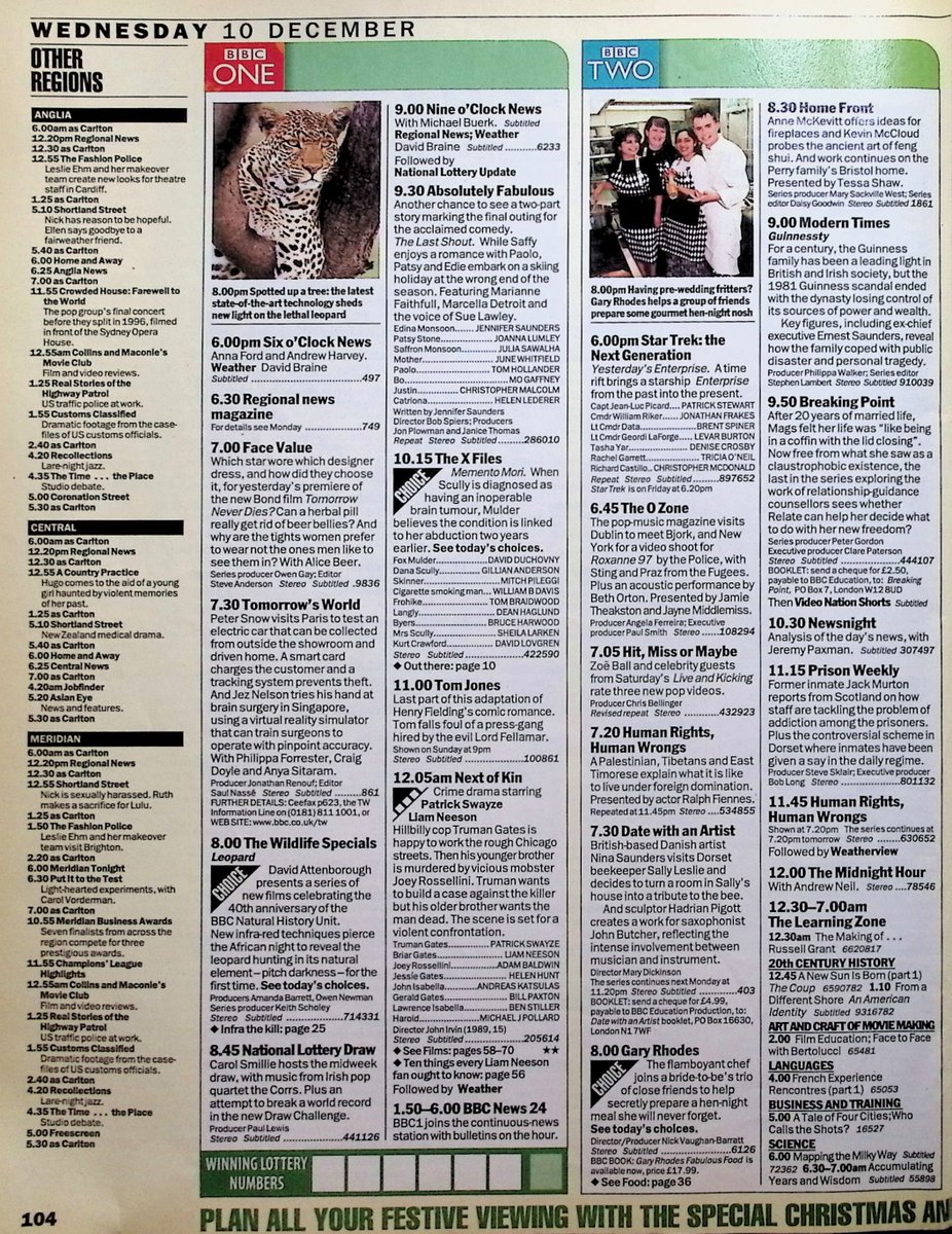 TvDidYouSee's tweet photo. #OnThisDay 10 December 1997 📺TV Listings
Scully is diagnosed with a brain tumour in THE X FILES.
Marlon's hijack plan goes awry in #EMMERDALE.
Jack has a nasty surprise in #CoronationStreet.
Mick's trial is approaching in #BROOKSIDE.
#PeterStringfellow appears in FAMILY AFFAIRS. https://t.co/qVD4B3bAs1