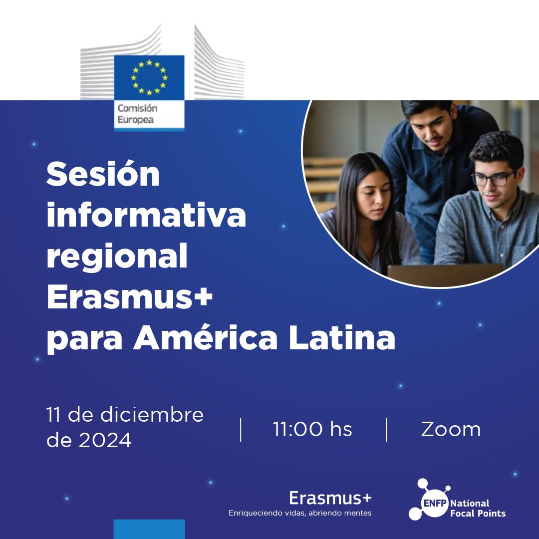 UEenUruguay's tweet photo. Invitamos a universidades y centros educativos a conectarse para conocer más sobre las oportunidades de Erasmus+  para la convocatoria de propuestas 2025. Expertos de la Comisión Europea y de la región presentarán acciones y novedades.

Registro: https://t.co/madaZV3hYM https://t.co/8b1pK3iQdJ