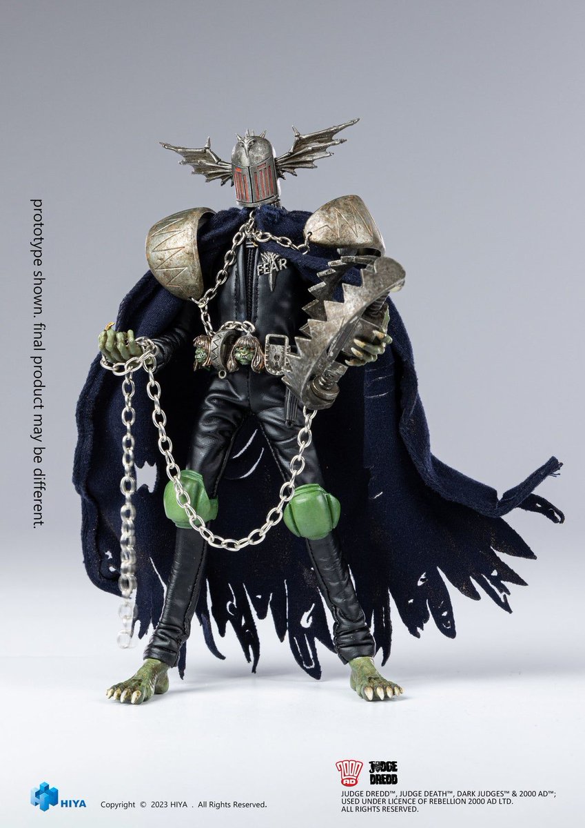 Tokullector's tweet photo. #JudgeDread's Judge Fear is joining HIYA Toys' Exquisite Super line late next year! The 1/12 scale figure includes optional hands, 3 alternate faces and replacement head with double door helmet as well! https://t.co/LKa5CbF9Xx
