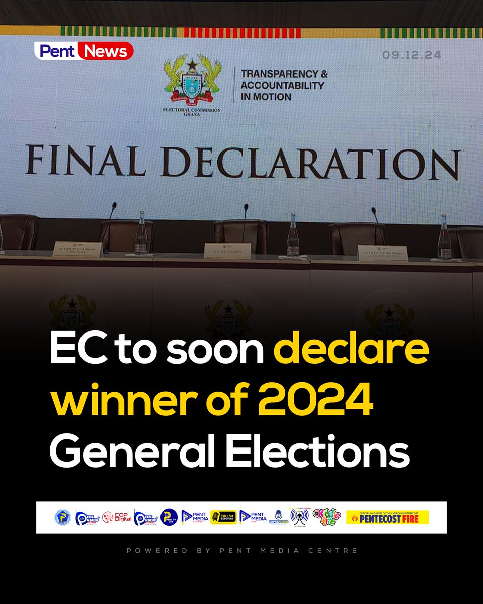 PentTvGh's tweet photo. The Electoral Commission of Ghana is preparing to declare the winner of the 2024 General Elections.
#ElectionWatch2024 | #GhanaVotes | #PentTVGh https://t.co/khAU22YC10
