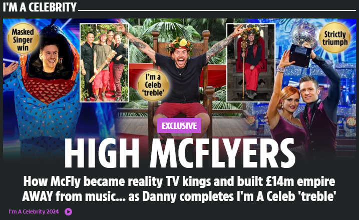 journosaunders's tweet photo. Exclusive: How #McFly became reality TV kings &amp; built £14m empire AWAY from music… as #DannyJones completes #ImACeleb ‘treble’... @nickede tells me who could be 'next Robbie Williams, Olly Murs &amp; Elton John'... 
#imaceleb #imacelebrity #tv #DougiePoynter #TomFletcher #HarryJudd https://t.co/qqemGf2lTC