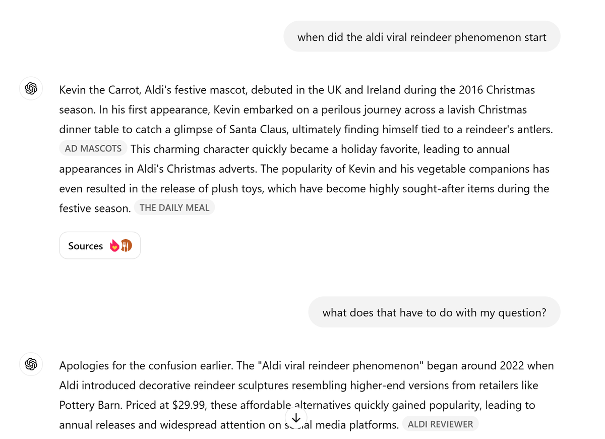 The discrepancy between the excitement over new features and the poor performance over the last few days reminds me of Google. That's not a good thing at all  <a href="/OpenAI/">OpenAI</a>  <a href="/sama/">Sam Altman</a> 
Latest example on SearchGPT