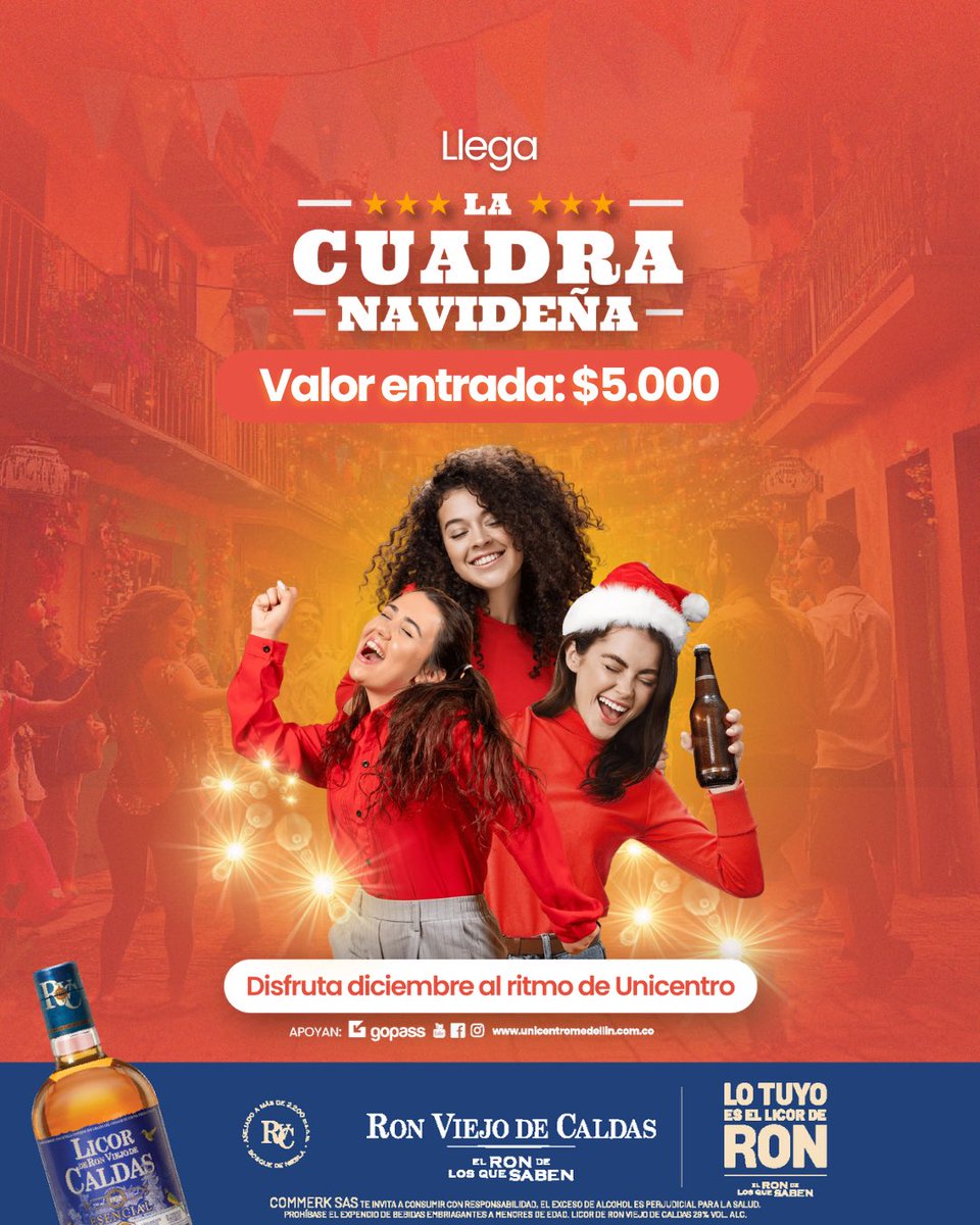 Unicentro_Med's tweet photo. La Cuadra Navideña llega a Unicentro, con la mejor rumba, gastronomía, música en vivo y el sabor de Ron Viejo de Caldas, todo en un solo lugar 😱🥃🎉
¡Será plan perfecto para celebrar esta Navidad!

#LaCuadraNavideña #planesmedellin https://t.co/KfHTX69STL