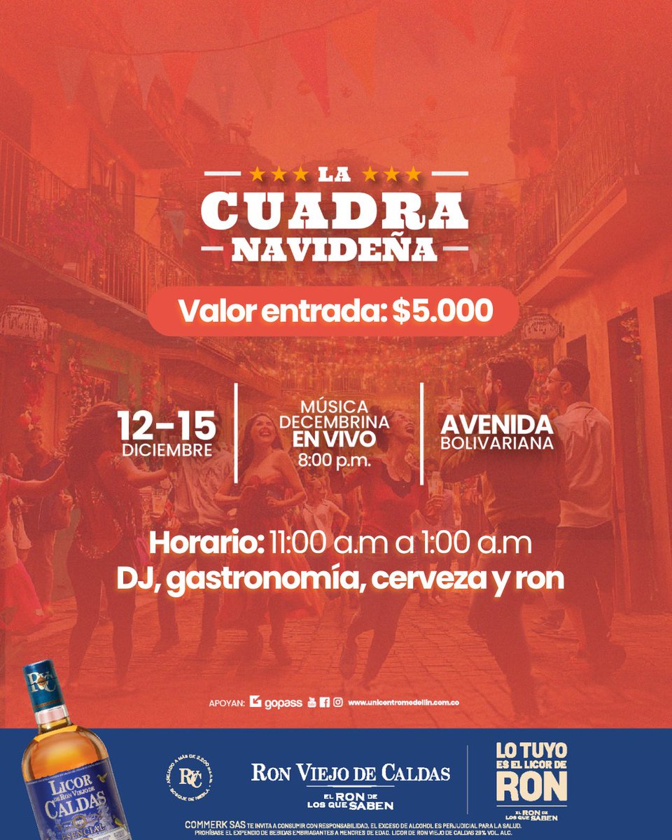 La Cuadra Navideña llega a Unicentro, con la mejor rumba, gastronomía, música en vivo y el sabor de Ron Viejo de Caldas, todo en un solo lugar 😱🥃🎉
¡Será plan perfecto para celebrar esta Navidad!

#LaCuadraNavideña #planesmedellin