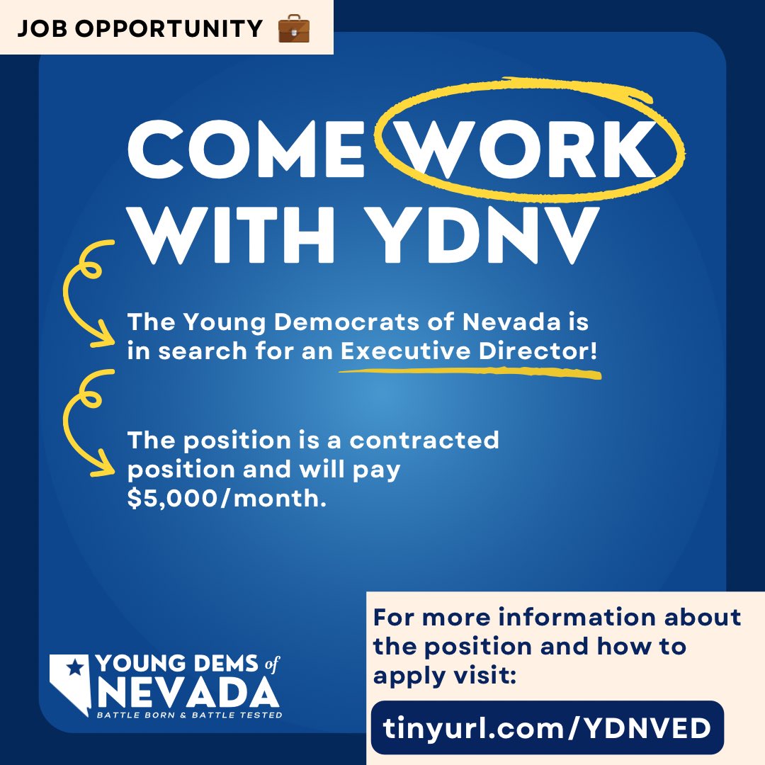Guess what!? We’re Hiring! 💼

YDNV is on the search for our next Executive Director! We’ve spent the last three years shattering fundraising records, growing our membership, and accomplishing the unimaginable!

For more information visit: tinyurl.com/YDNVED