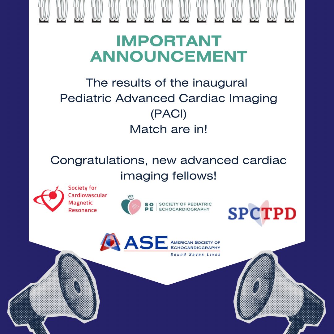 *Taps mic* 

The results of the inaugural Pediatric Cardiac Advanced Imaging Match are in — congratulations to the new pediatric advanced cardiac imaging fellows on your match! 

A special thanks to the organizers, sponsoring organizations, and academic institutions!