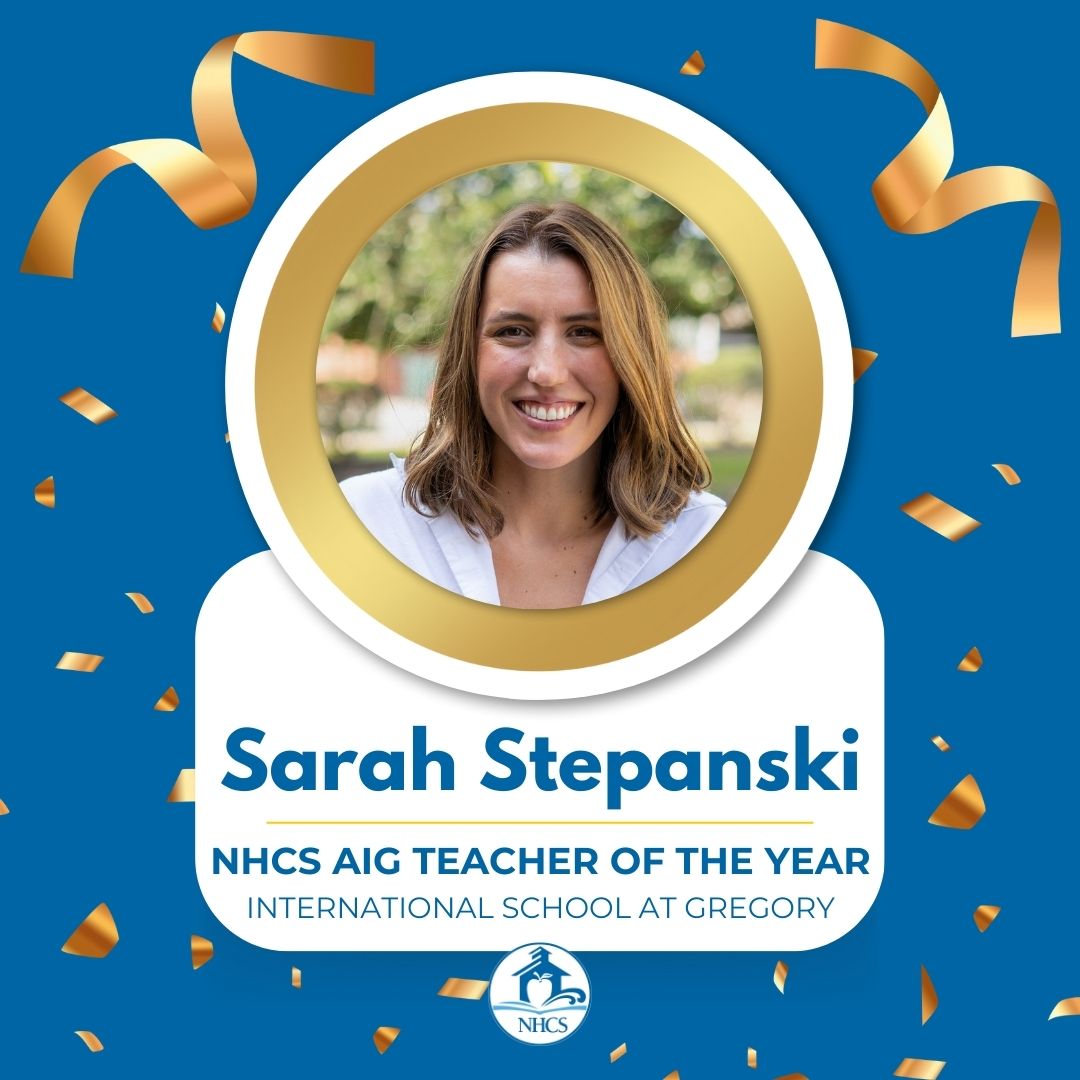 Congratulations to Sarah Stepanski from the <a href="/gregory_elem/">The International School at Gregory</a> for being named NHCS AIG (Academically and Intellectually Gifted) Teacher of the Year! Ms. Stepanski has the opportunity to compete at the state level for the 2025 NCAGT Outstanding Teacher of the Gifted Award.