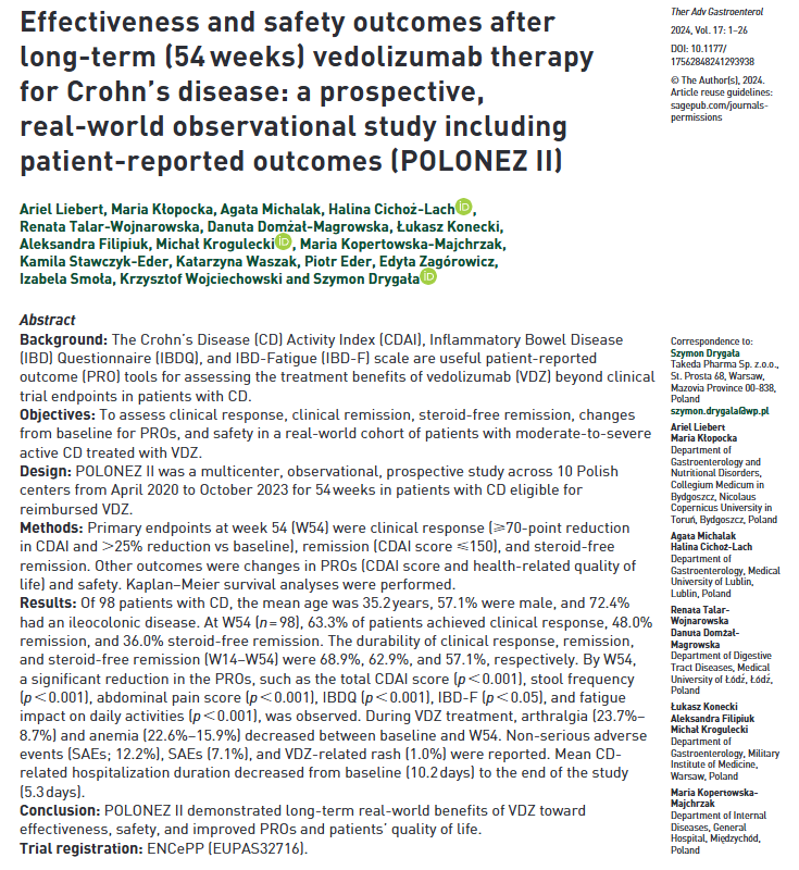 📄 Long-term vedolizumab therapy for Crohn’s disease shows significant improvements: 63.3% response rate, 48% remission, and better PROs (CDAI, IBDQ, IBD-F). POLONEZ II confirms VDZ's real-world benefits over 54 weeks

🔗 journals.sagepub.com/doi/epdf/10.11…