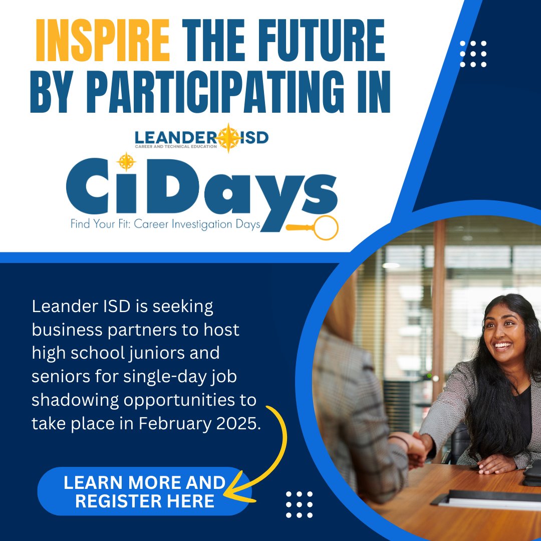 🚨 Local Businesses &amp; Industry Pros! 🚨

Join us for Career Investigation Days! 🎉 Give juniors &amp; seniors a chance to explore careers with a “day in the life” job shadow.

✅ Host a student
✅ Share with your network
💻 Info &amp; sign-up: sites.google.com/.../career.../…
