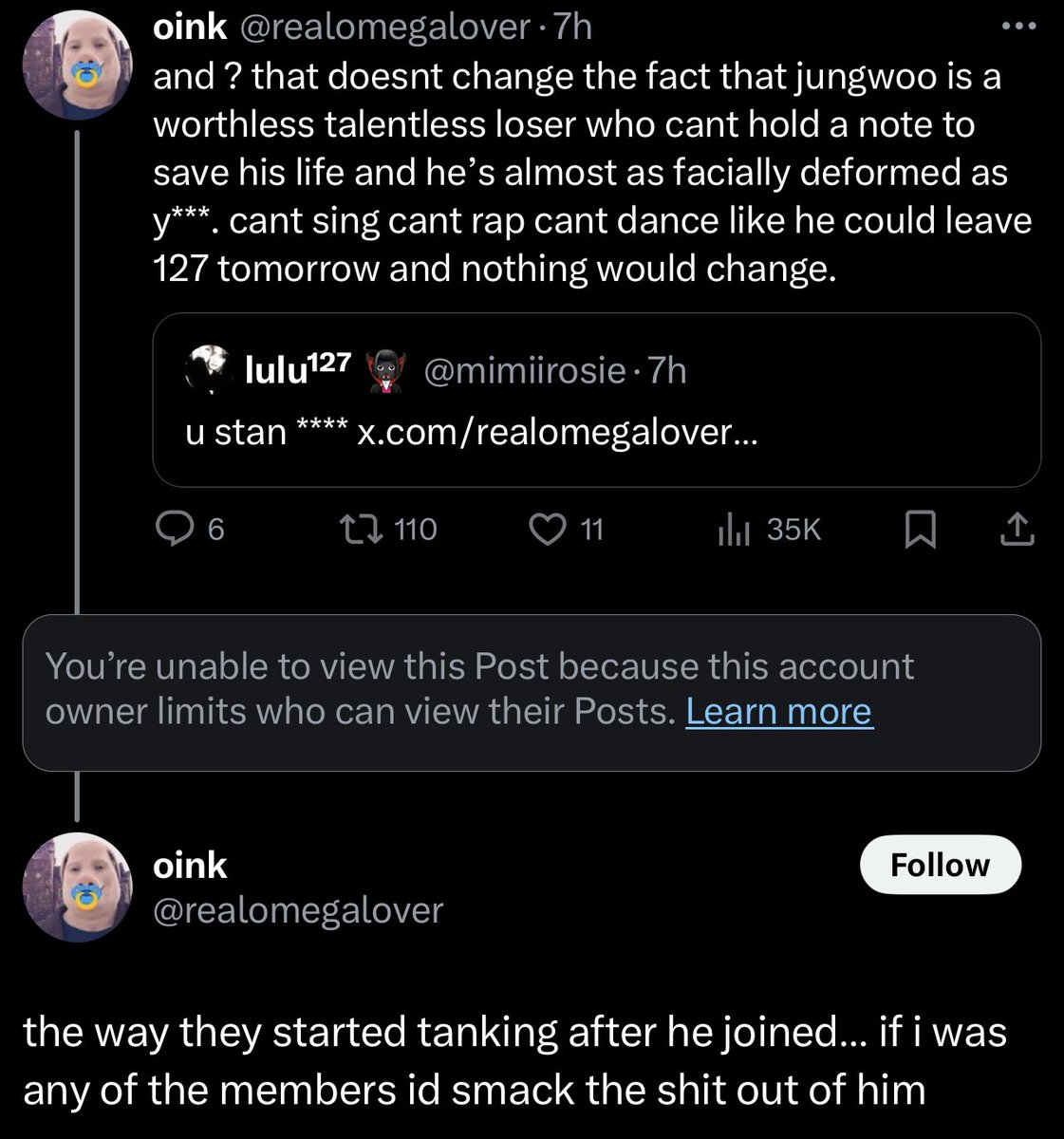 🚨 REPORT AND BLOCK EVERYTIME 🚨

🔗x.com/realomegalover

⭕ Report many times
⭕ Report as h@rmful >> violent threats 
⭕ Report as spam
⭕ Report as hacked
⭕ Report as spreading hate

DO NOT ENGAGE/ INTERACT!!
DO NOT QRT!!!