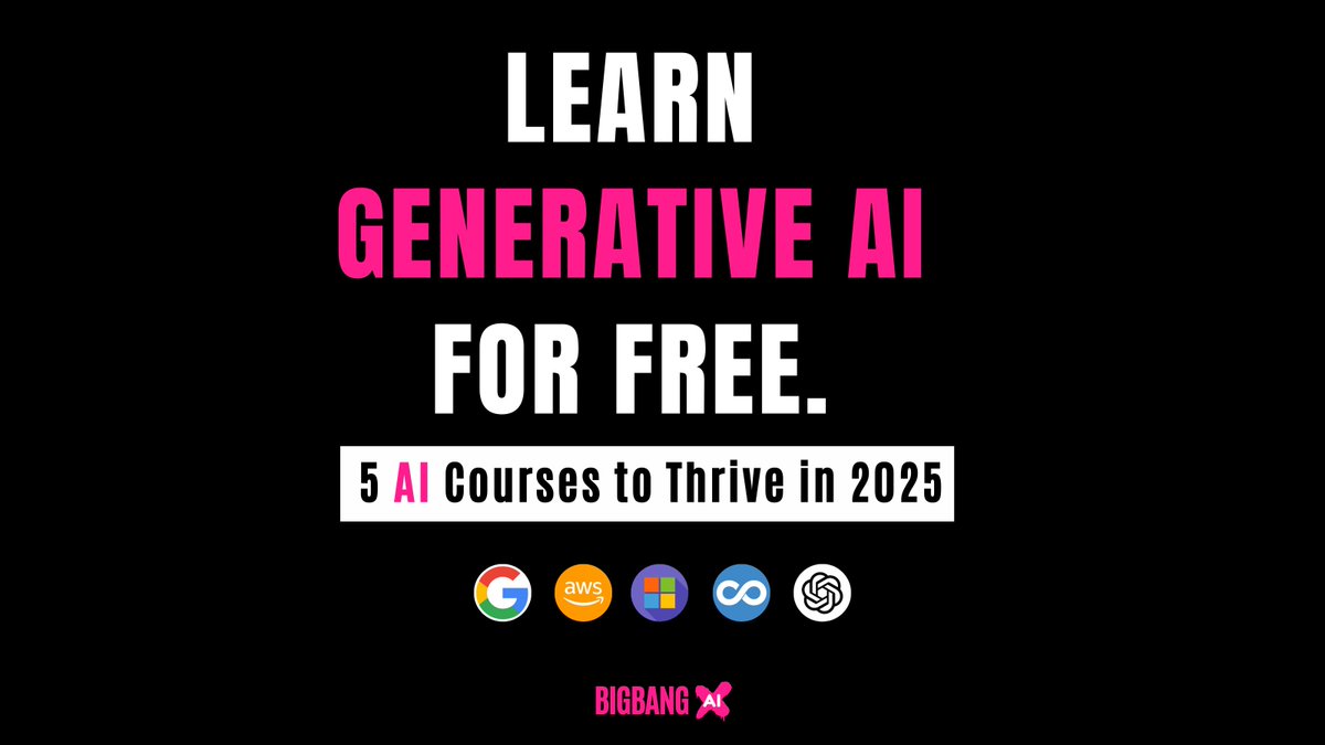 Is AI complexity holding you back?
Here are 5 FREE AI courses to boost your career in 2025! 🚀

➡️ Beginner to advanced levels covered.
➡️ Pure value, no fluff.

🧵 Let’s dive in: