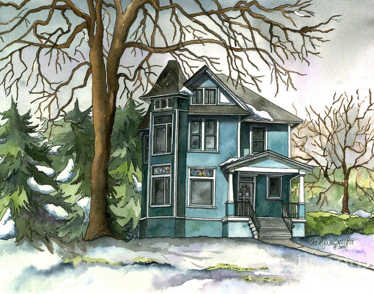 A watercolor painting of a Queen Anne house featuring beautiful stained glass windows, a square corner turret with a high hip roof built in 1891.
Prints and other fun products available at this link 👉 pixels.com/featured/the-h…
The link to my Pixels Shop 👉 shelleywallaceylst.pixels.com