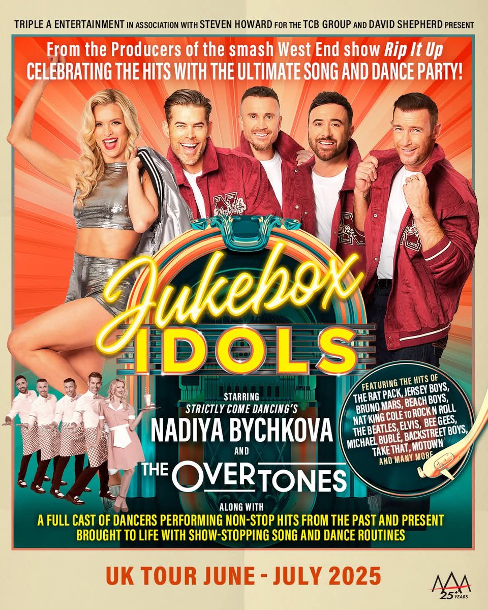 TheOvertonesNL🇱🇺 (@nlovertones) on Twitter photo #Repost
Strictly star <a href="/NadiyaBychkova/">Nadiya Bychkova</a> and multi-platinum selling vocal group <a href="/the_overtones/">The Overtones</a> announce their brand-new 2025 tour, <a href="/JukeboxIdols/">Jukebox Idols of the 50's & 60's</a> ! 🤩🤩
See the full list of dates and sign up for the ticket pre-sale at jukeboxidols.com 🌟
Tickets on-sale 10am 13th December 🎟️ #Repost
Strictly star <a href="/NadiyaBychkova/">Nadiya Bychkova</a> and multi-platinum selling vocal group <a href="/the_overtones/">The Overtones</a> announce their brand-new 2025 tour, <a href="/JukeboxIdols/">Jukebox Idols of the 50's & 60's</a> ! 🤩🤩
See the full list of dates and sign up for the ticket pre-sale at jukeboxidols.com 🌟
Tickets on-sale 10am 13th December 🎟️