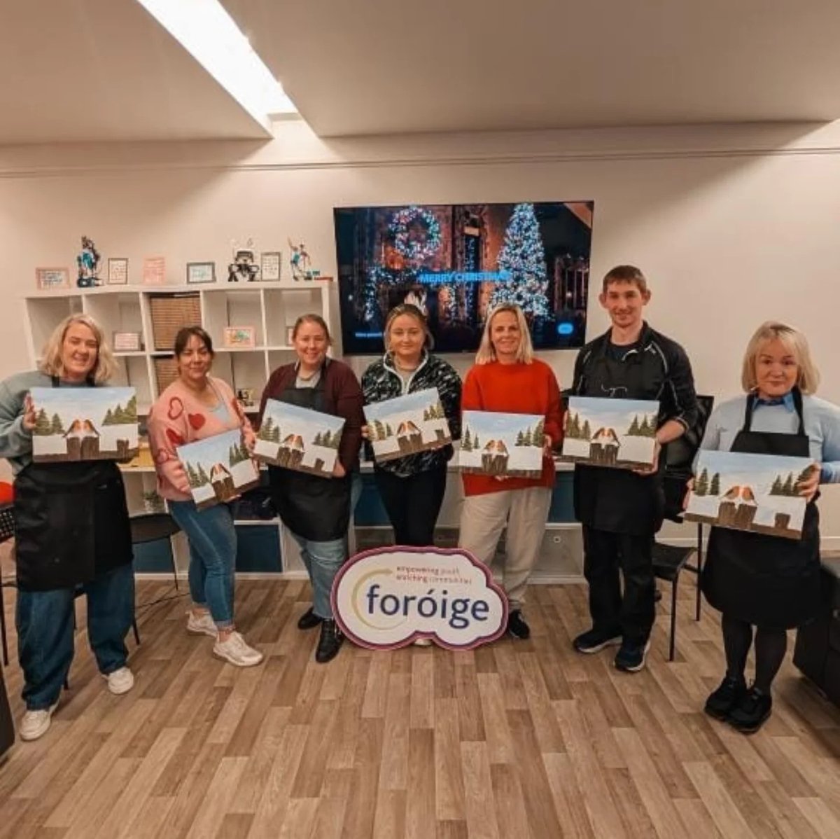 YDP Family Support took part in a Paint Party creating beautiful winter scenes. Such a mindful activity if stressed out with the Christmas rush, take a break from scrolling and instead doodle or paint something?  #weareforoige #familysupport  #Euinmyregion <a href="/Foroige/">Foróige</a>