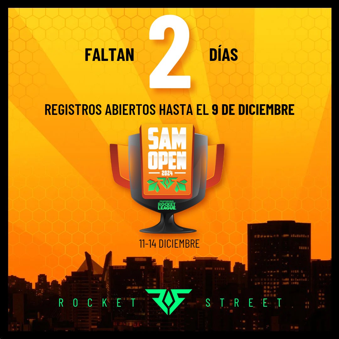 RocketStreet's tweet photo. ¡QUEDAN 12 HORAS PARA INSCRIBIRSE AL #SAMOpen!
Hay hasta US$ 6400 de premio 🤑, te recomendamos que te anotes con dos compañeros más: https://t.co/ylO4Q9cNW9
#LATAMChampionshipSAMOpen #RocketStreet https://t.co/poTHp1p8Oj