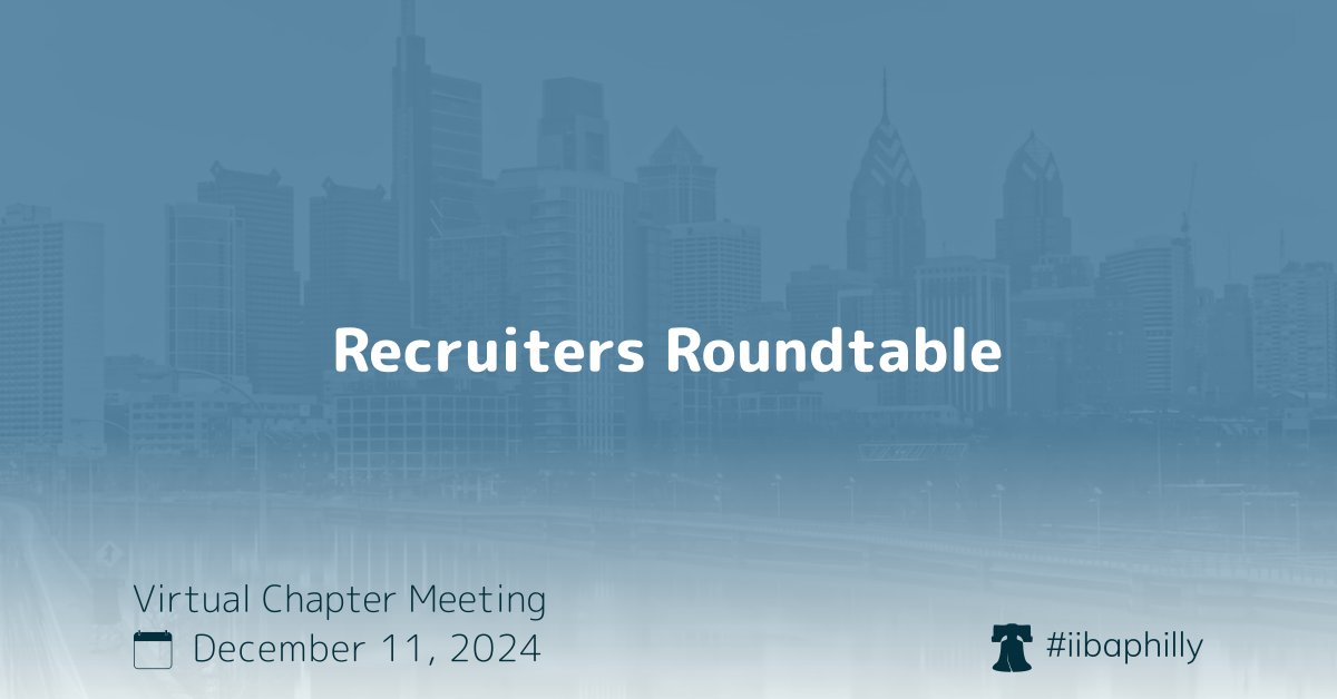 IIBAPhilly's tweet photo. Our next chapter event is Dec 11. Join top Philadelphia recruiters for a discussion on market trends and the 2025 jobs forecast.

More info at https://t.co/3ABOm2rGe8

#iibaphilly #iibachapters #baot #iiba #businessanalysis #agile #baskills #projectrequirements #jobsearch #hiring https://t.co/VNPcmMpM3z