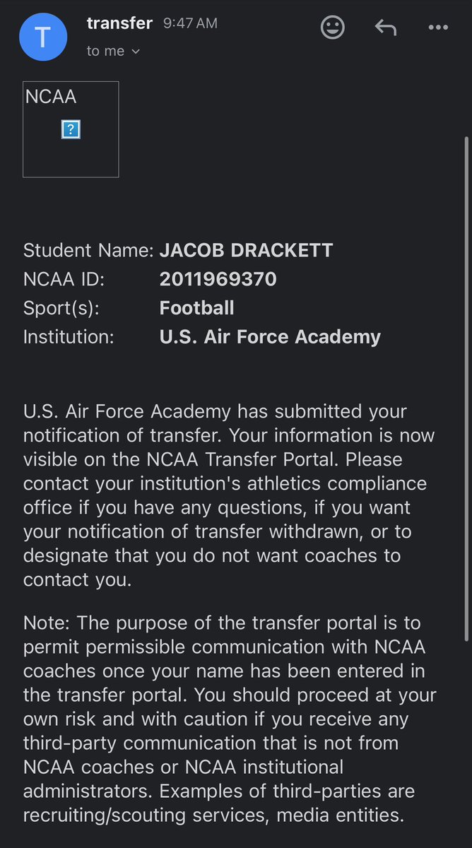 JacobDrackett2's tweet image. My name is officially in the transfer portal. Division 1 FBS transfer from the United States Air Force academy with 4 years of eligibility. Thank you to Air Force ready for my next chapter to begin in the spring.
